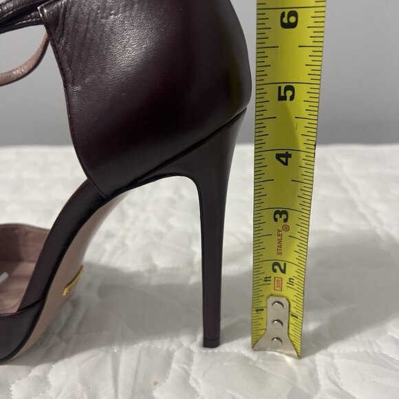 Gucci Coline Studded T-Strap Pumps Burgundy Gold Spikes Leather 40.5 Italy - Picture 15 of 15